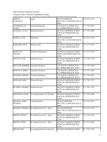 State of Illinois Telephone Directory Treasurer, Office of the [87 ...