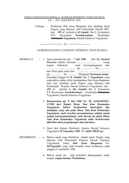 surat keputusan kepala daerah istimewa yogyakarta - Biro Hukum ...