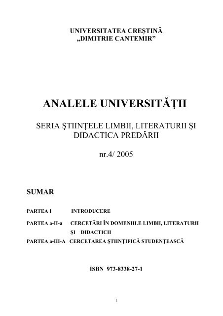 analele universităţii - Facultatea de Limbi Straine - Dimitrie Cantemir