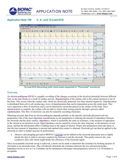 Application Note 109 3-, 6-, and 12-Lead ECG - Biopac