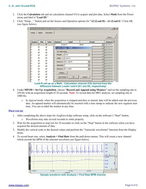 Application Note 109 3-, 6-, and 12-Lead ECG - Biopac