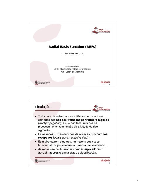 Radial Basis Function (RBFs) IntroduÃ§Ã£o