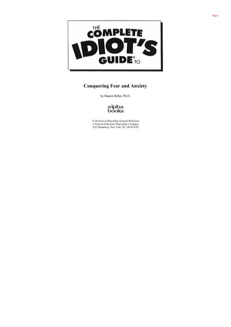 Complete Idiot's Guide to Conquering Fear and Anxiety