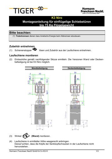 K3 Niro Montageanleitung für einflügelige Schiebetüren bis 75 Kg ...