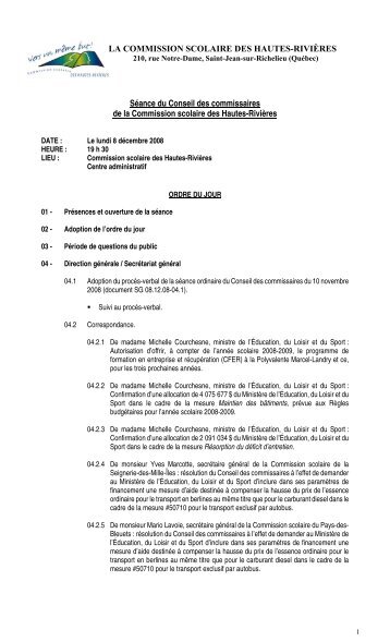 8 décembre 2008 - Commission scolaire des Hautes-Rivières
