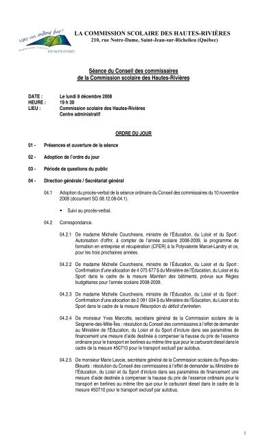 8 décembre 2008 - Commission scolaire des Hautes-Rivières