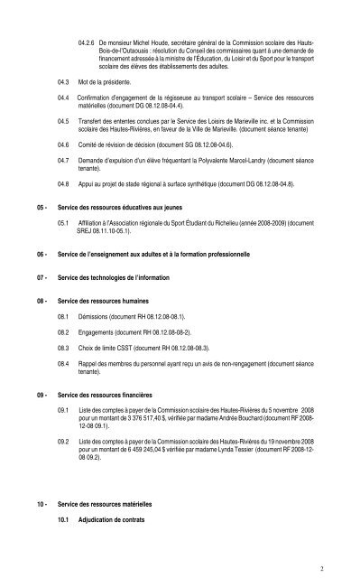 8 décembre 2008 - Commission scolaire des Hautes-Rivières