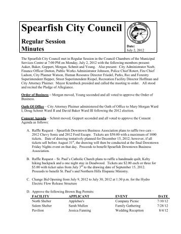 Spearfish City Council Regular Session Minutes - City of Spearfish