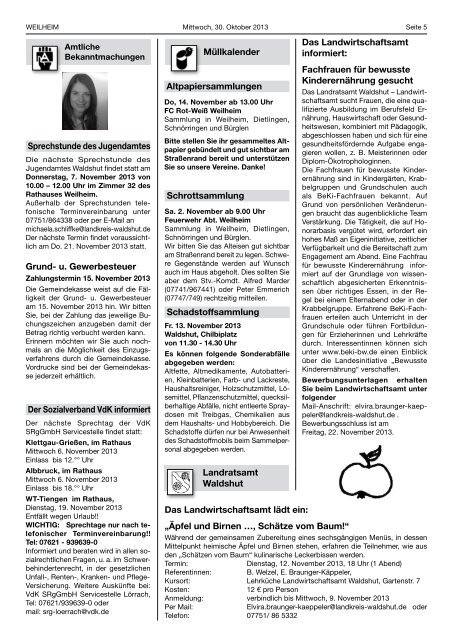 2013 Mitteilungsblatt Nr. 22 - Gemeinde Weilheim / Baden