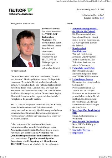 TEUTLOFF-Newsletter Nr. 1 vom 28.11.2012