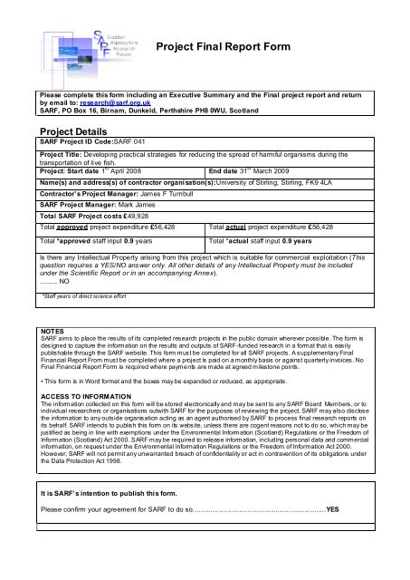 Project Final Report Form - SARF