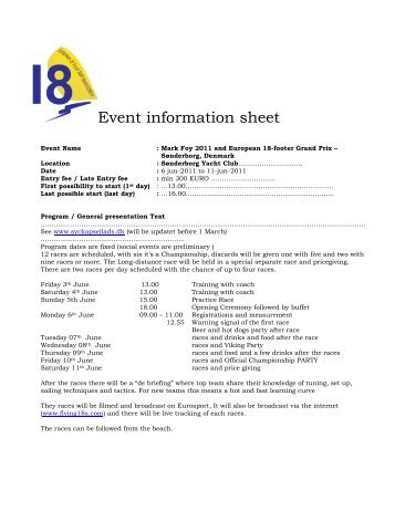 Event information sheet - UK 18ft Skiff Association