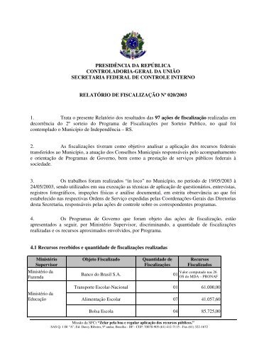 relatório de fiscalização nº 020 município de independência
