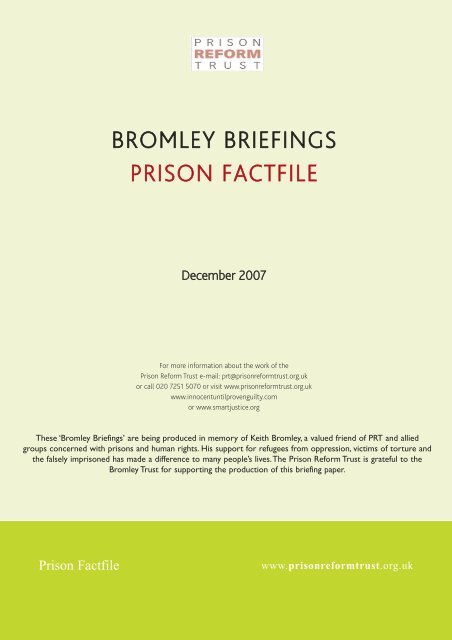 BROMLEY BRIEFINGS PRISON FACTFILE - Prison Reform Trust