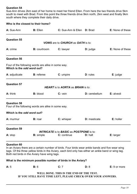 Verbal Reasoning practice test (PDF - 73Kb)