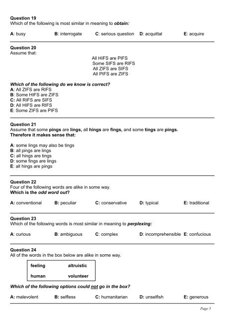 Verbal Reasoning practice test (PDF - 73Kb)