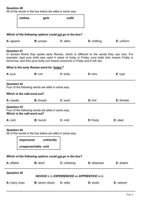 Verbal Reasoning practice test (PDF - 73Kb)