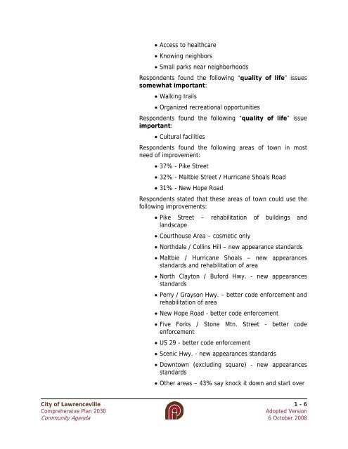 City of Lawrenceville Comprehensive Plan Steering Committee