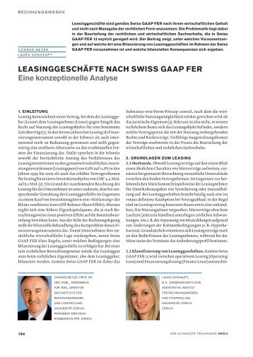 Leasinggeschäfte nach Swiss GAAP FER, Eine konzeptionelle ...