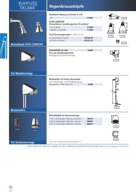 Duschkombinationen, Brauseköpfe sowie ... - Kuhfuss Delabie