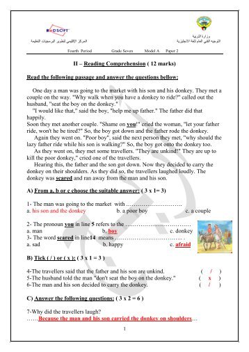 II – Reading Comprehension ( 12 marks) Read the following ...