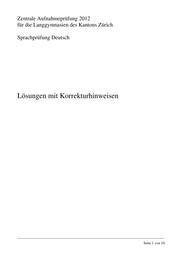 Deutsch Sprache Lösungen - Zentrale Aufnahmeprüfung
