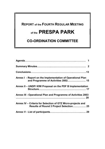 Fourth Regular Meeting of the Prespa Park Co-ordination Committee