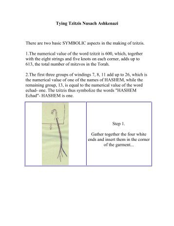 Tying Tzitzis Nusach Ashkenazi There are two basic SYMBOLIC ...