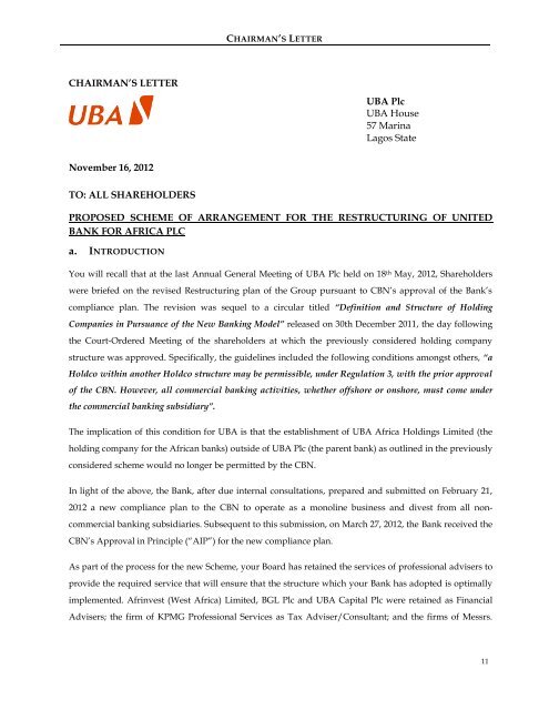 SCHEME OF ARRANGEMENT BETWEEN UNITED BANK ... - UBA Plc