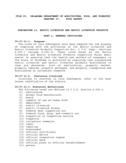 Food Safety Rules-TITLE 35. CHAPTER 37. Subchapter 11-Exotic ...