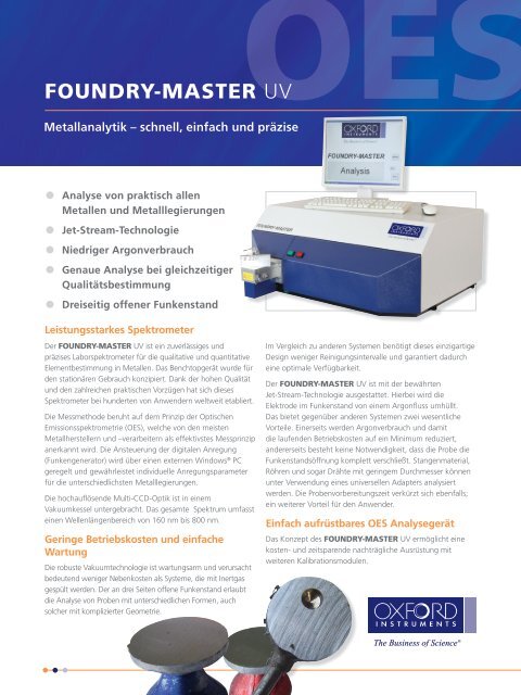 FOUNDRY-MASTER UV Flyer - Oxford Instruments