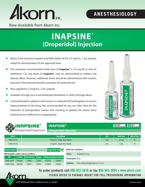 INAPSINE® (Droperidol) Injection - Akorn, Inc.
