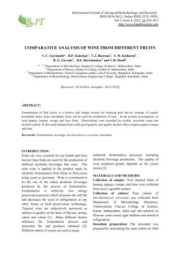 comparative analysis of wine from different fruits - BioIT international ...