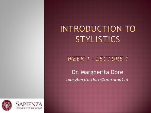 Introduction to Stylistics Week 1.pdf - Lettere e Filosofia