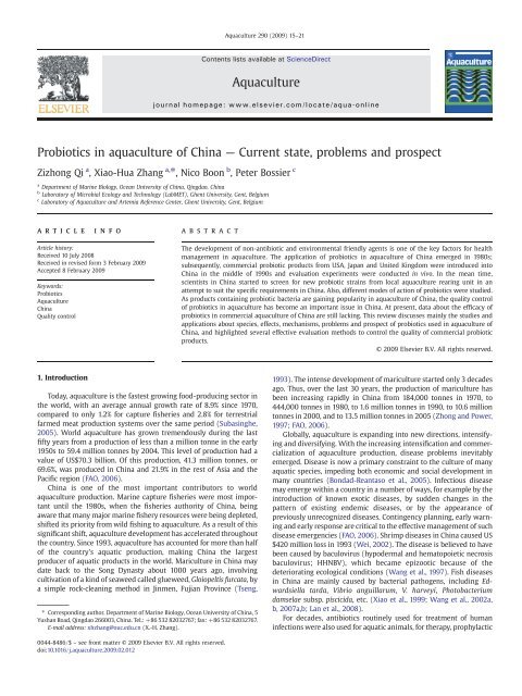 Probiotics in aquaculture of China — Current state, problems and ...