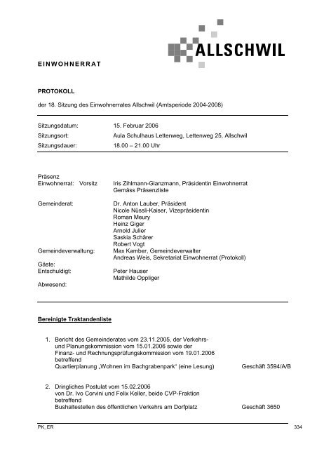 Protokoll - Gemeinde Allschwil