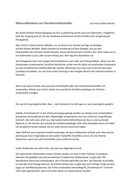 Mikrosublimation Von Flechteninhaltsstoffen Mikroskopisches