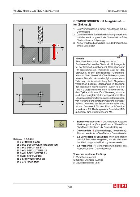 EMCO WinNC Heidenhain TNC 426 Klartext Softwarebeschreibung ...