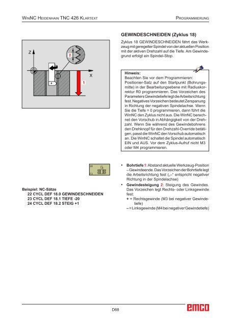 EMCO WinNC Heidenhain TNC 426 Klartext Softwarebeschreibung ...