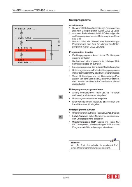 EMCO WinNC Heidenhain TNC 426 Klartext Softwarebeschreibung ...