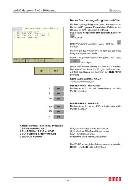 EMCO WinNC Heidenhain TNC 426 Klartext Softwarebeschreibung ...