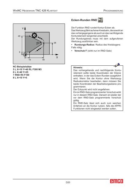 EMCO WinNC Heidenhain TNC 426 Klartext Softwarebeschreibung ...