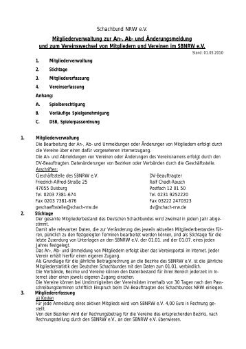 13 SBNRW Mitgliederverwaltung - Schachbund Nordrhein-Westfalen