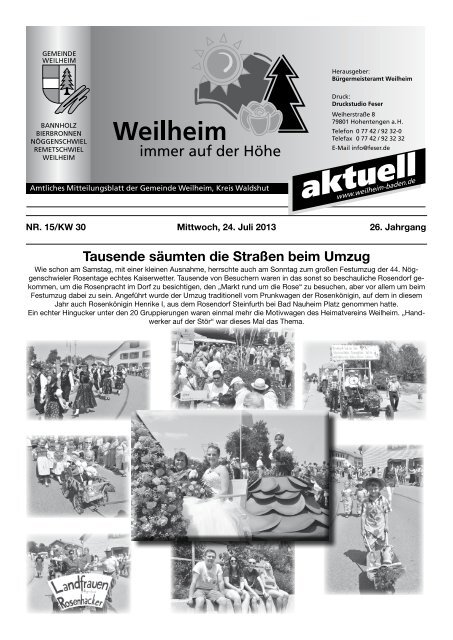 2013 Mitteilungsblatt Nr. 15 - Gemeinde Weilheim / Baden