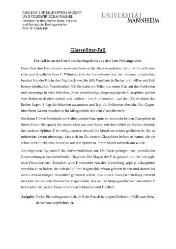 Glassplitter-Fall, Skript zu den Lösungswegen - RG, Urteil v. 27.10 ...