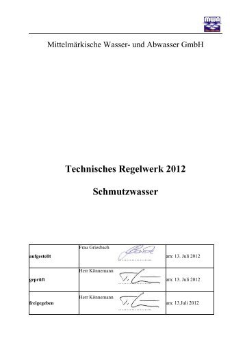 Technisches Regelwerk 2012 Schmutzwasser - MWA