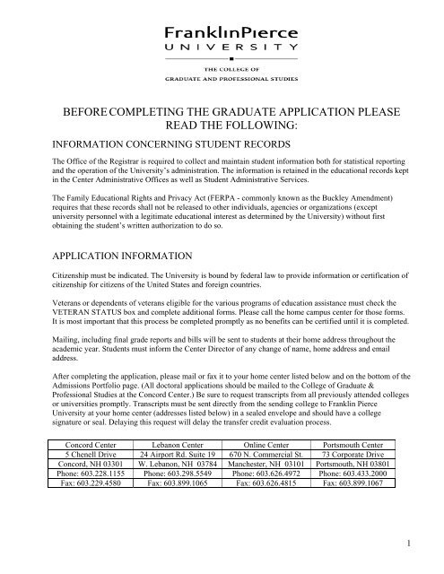 Application for Admission to Graduate & Professional Studies ...