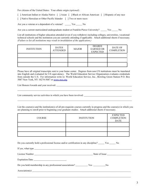 Application for Admission to Graduate & Professional Studies ...