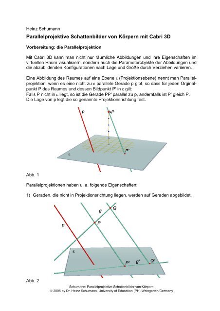 Parallelprojektive Schattenbilder von Körpern mit Cabri 3D