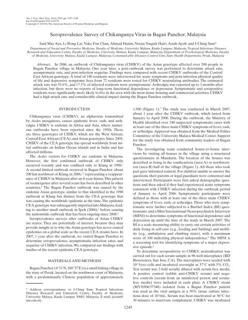 Seroprevalence Survey of Chikungunya Virus in Bagan Panchor ...